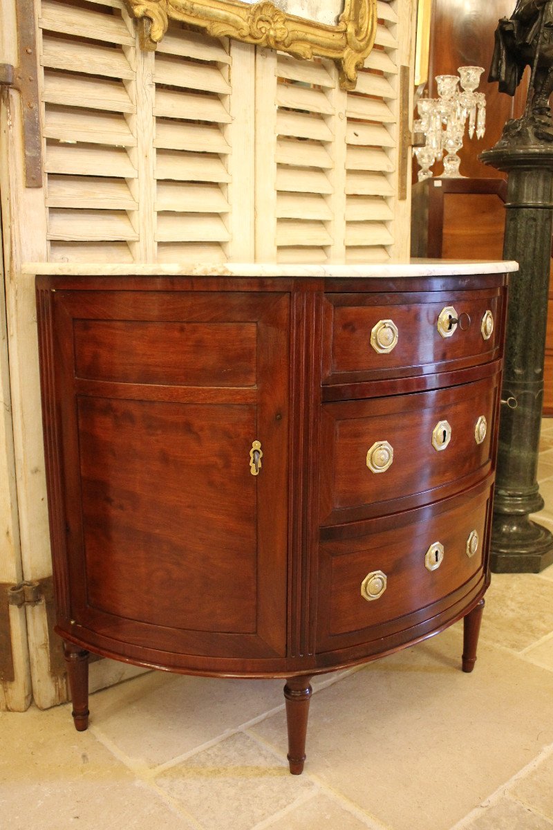 Petite Commode Demi Lune En Acajou, Epoque Louis XVI-photo-3