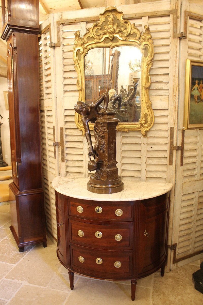 Petite Commode Demi Lune En Acajou, Epoque Louis XVI-photo-8