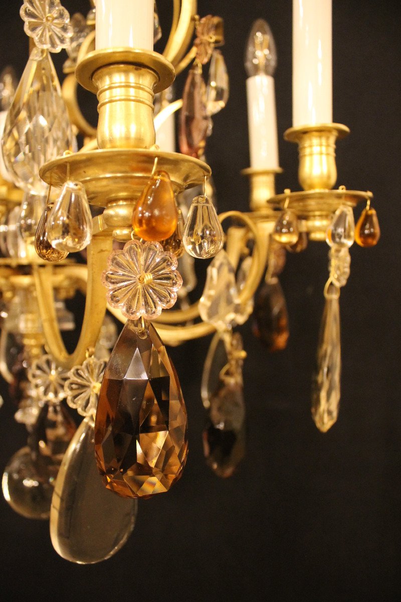 Cage Chandelier With 8 Lights In Bronze And Crystal, Attributed To Baguès, Circa 1900-photo-4