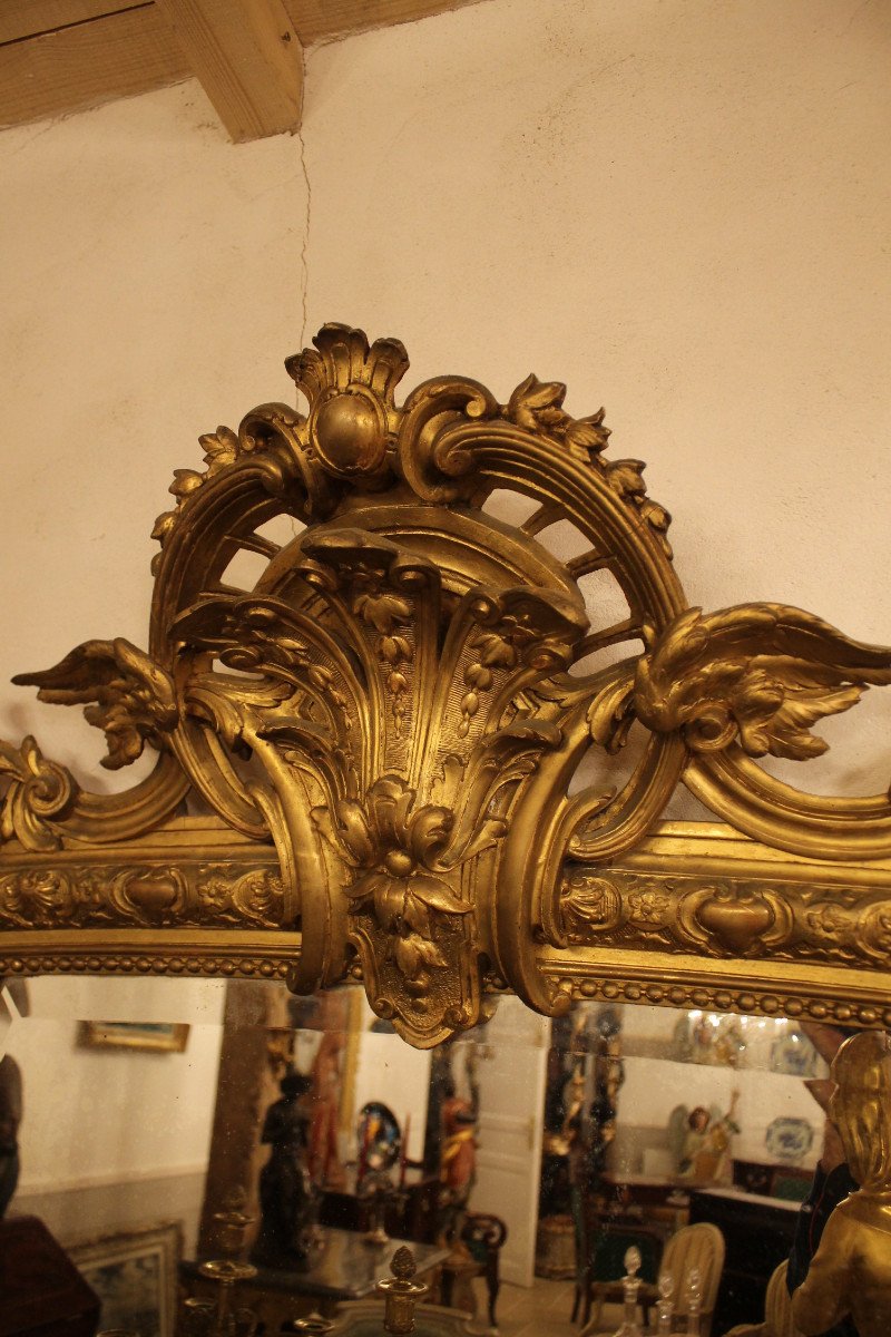 Important Miroir De Style Louis XV En Bois Et Stuc Doré, époque Napoléon III-photo-2