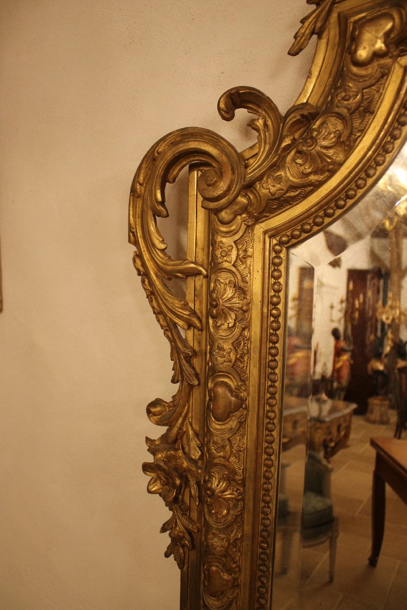 Important Miroir De Style Louis XV En Bois Et Stuc Doré, époque Napoléon III-photo-4