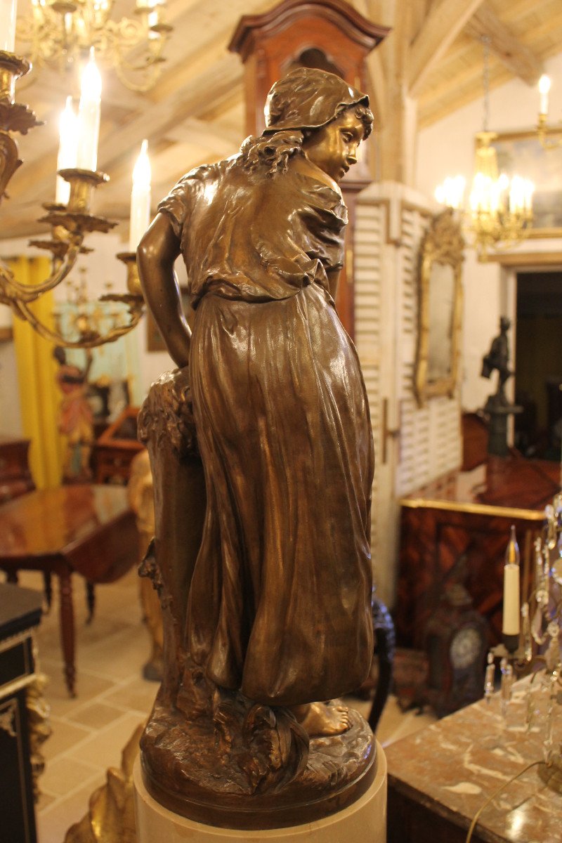 Young Girl At The Fountain - Bronze By Mathurin Moreau (1822-1912)-photo-3