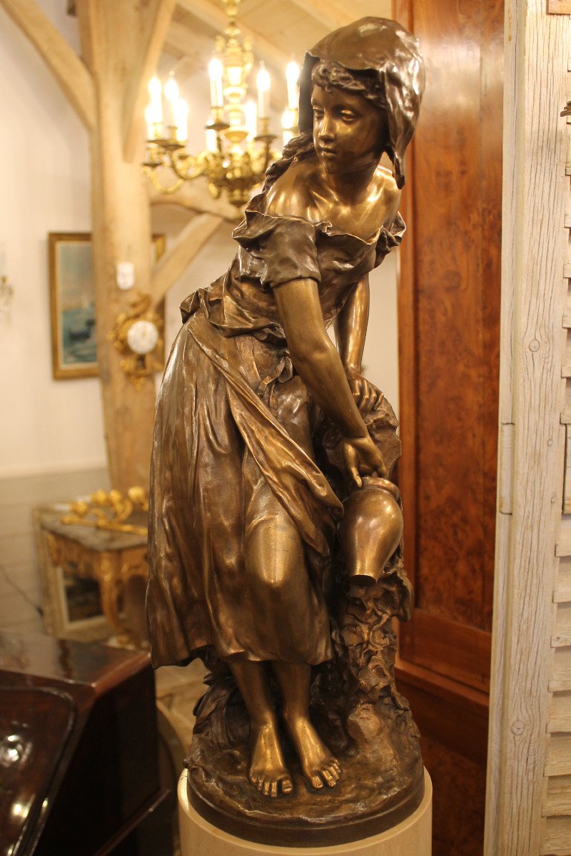 Young Girl At The Fountain - Bronze By Mathurin Moreau (1822-1912)