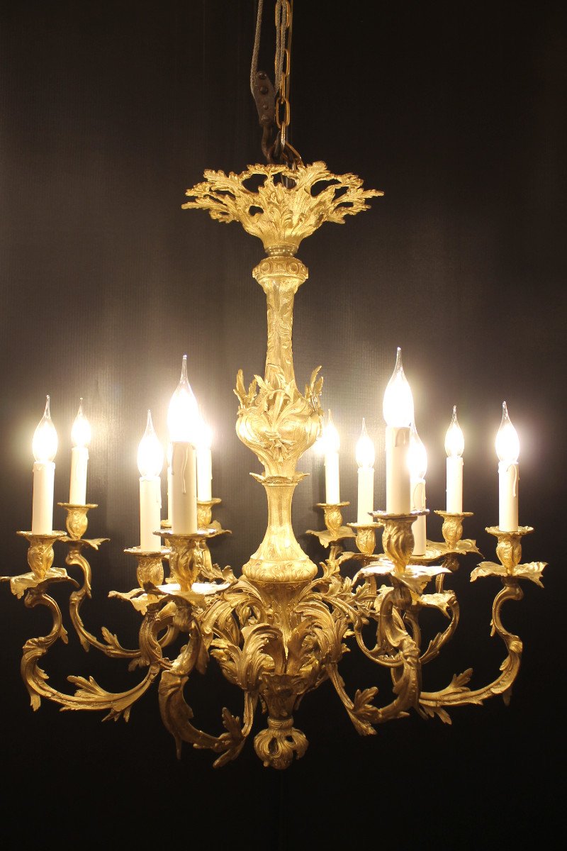 Important Louis XV Rocaille Style Chandelier In Gilt Bronze With 12 Lights-photo-4