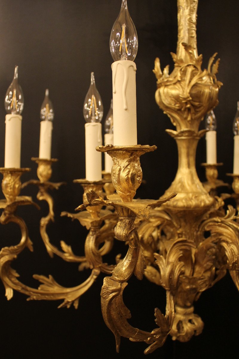 Important Louis XV Rocaille Style Chandelier In Gilt Bronze With 12 Lights-photo-3