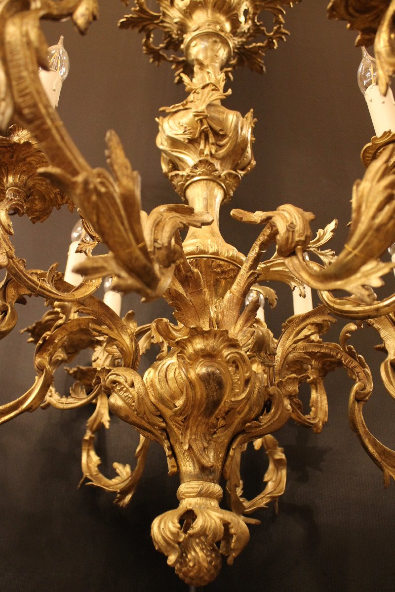 Important Louis XV Rocaille Style Chandelier In Gilt Bronze With 12 Lights-photo-4