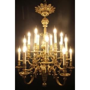 Neo-gothic Style Gilt Bronze Chandelier With 18 Lights, Mid-19th Century