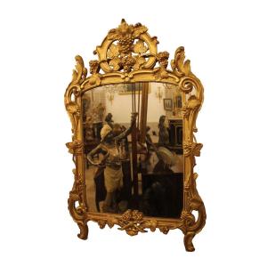 Provençal Mirror With Closed Glasses In Carved And Gilded Wood, Louis XV Period