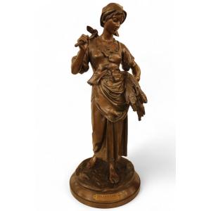 AIZELIN Eugène-antoine (1821-1902) - Glaneuse, Grande Sculpture En Bronze