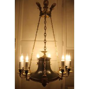 Empire Period Chandelier With Nine Lights In Gilt And Lacquered Bronze