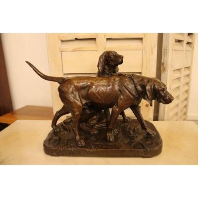 Brillador And Fanfaron Pack Dogs, Bronze By Auguste Cain (1821-1894), Fonte Susse