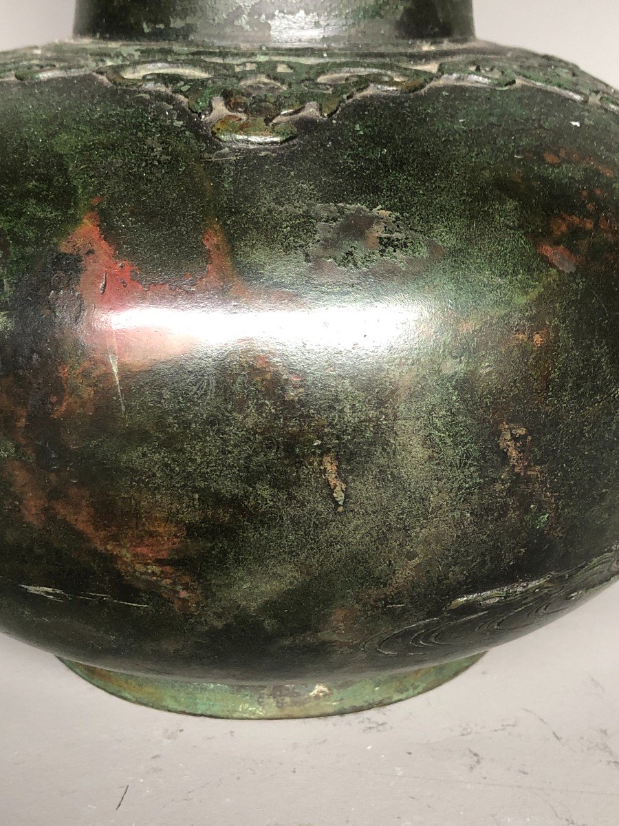 Vase En Bronze Japon - Fin Du XIXème - Décor De Végétaux Et Grues-photo-3
