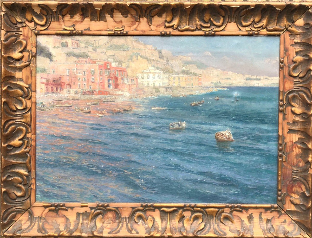 Oil On Canvas - Mediterranean Landscape - XIXth - Italy? - Sea Side-photo-2