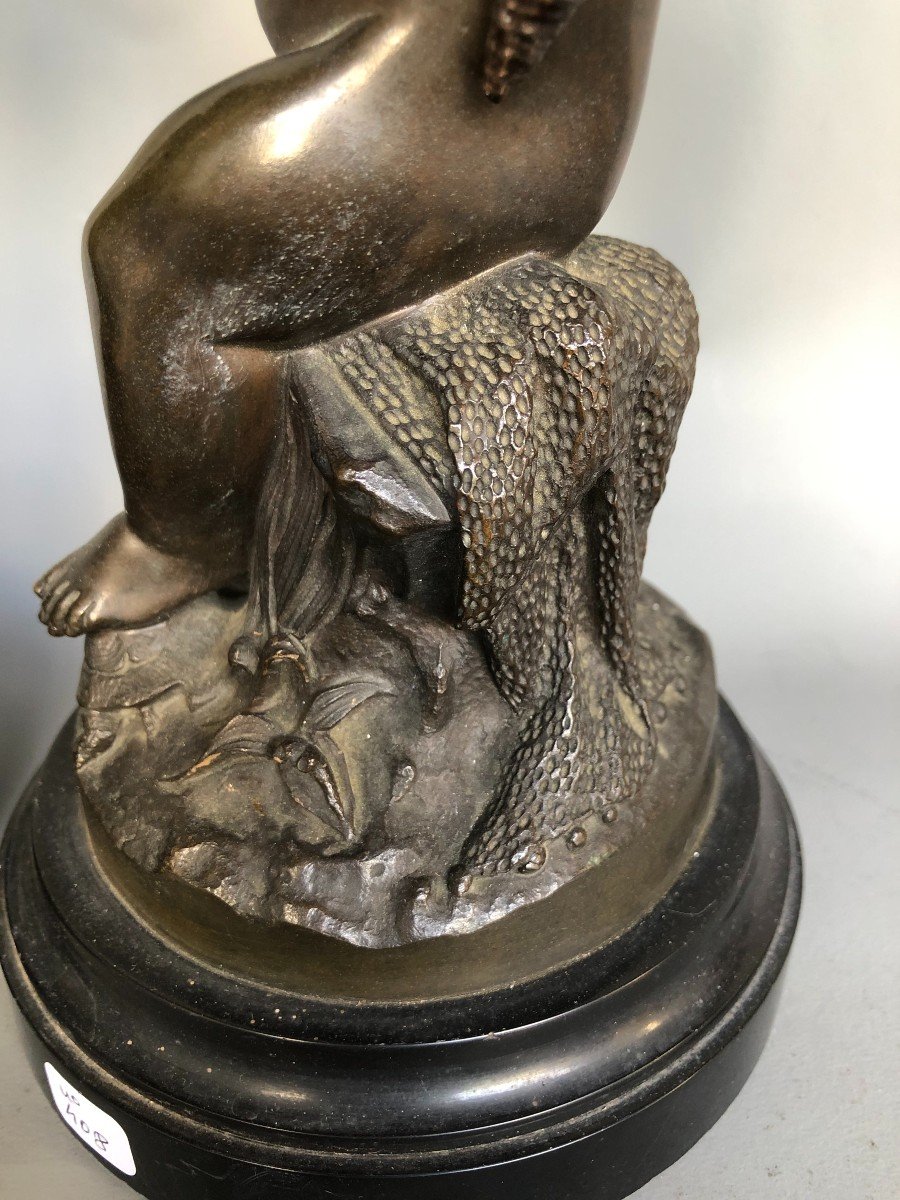 Paire De Putti Ou Angelots En Bronze - XIXème Siècle - Décor De Coquillage-photo-3
