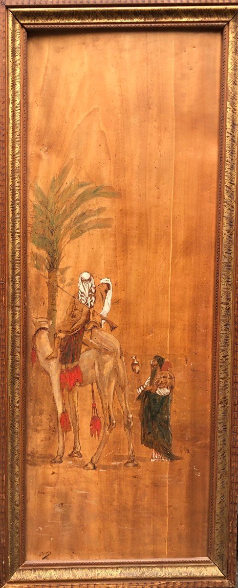 Huile Sur Bois XIXème  - Signé Briqué - Orientalisme - Guerrier Arabe Sur Son Chameau