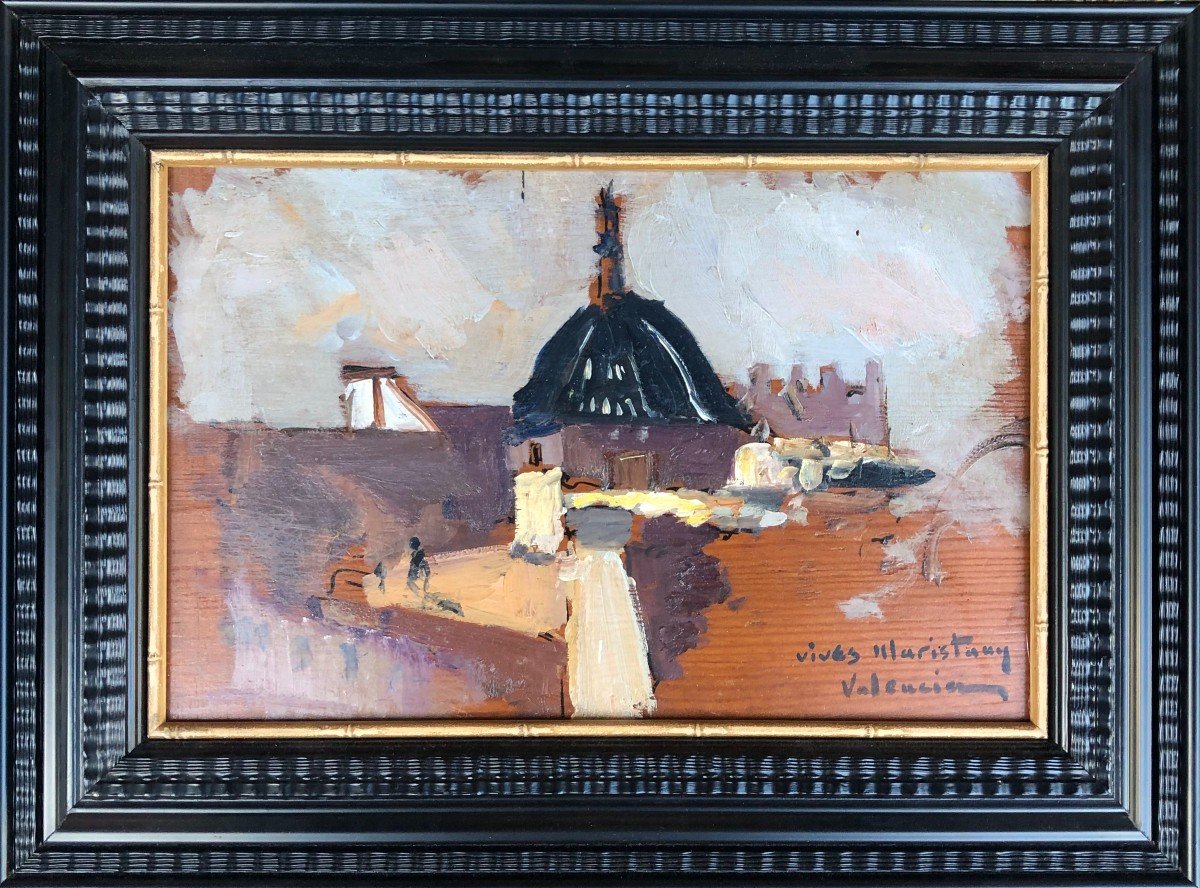 Vives Martistany (1901-1932) - The Roofs Of Valencia In Spain - Valencia - Oil On Wood-photo-2