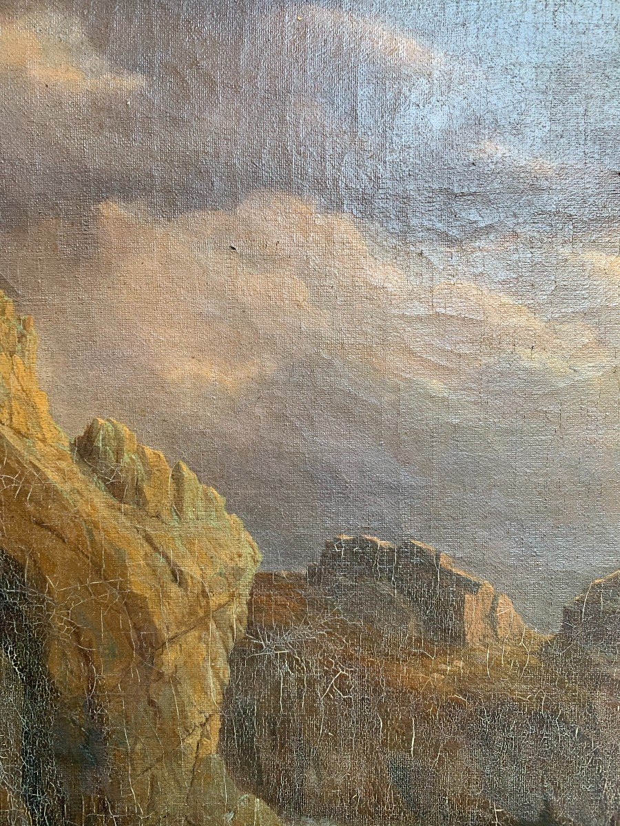 Huile Sur Toile - Début Du XIXème Siècle - Mer Agitée Et Tempête Sur Les Rochers-photo-1