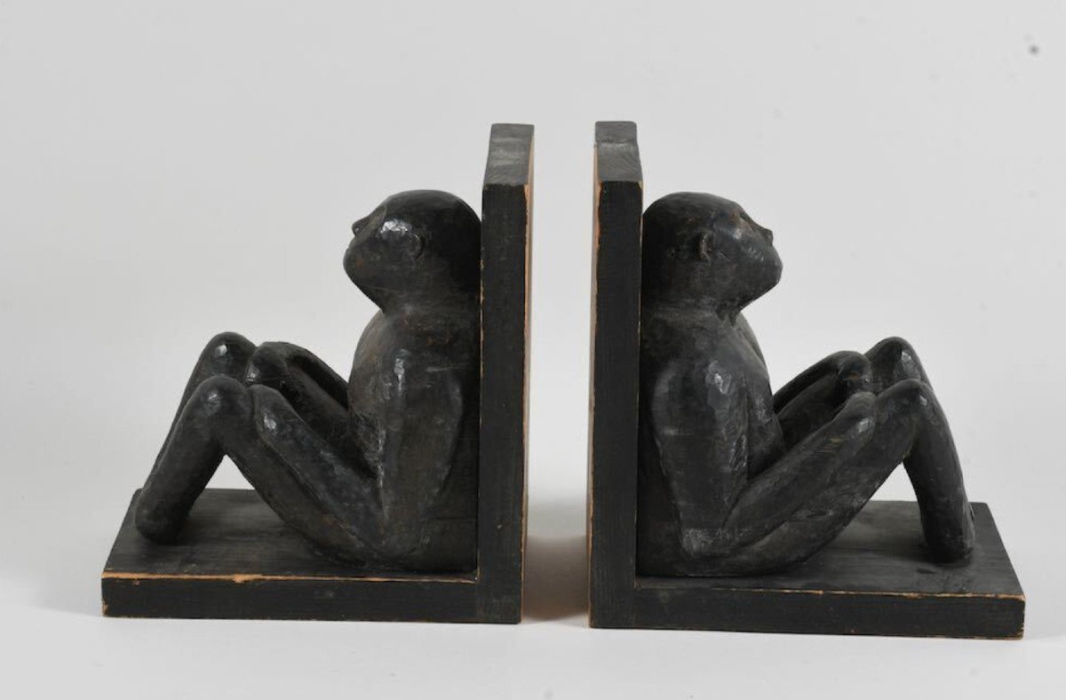 Pair Of Bookends Early 20th Century - Patinated Wood-photo-2