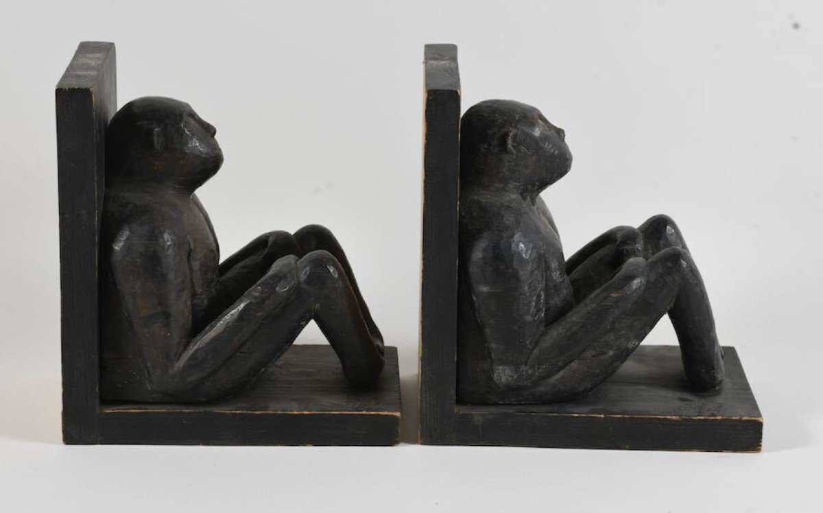 Pair Of Bookends Early 20th Century - Patinated Wood-photo-3