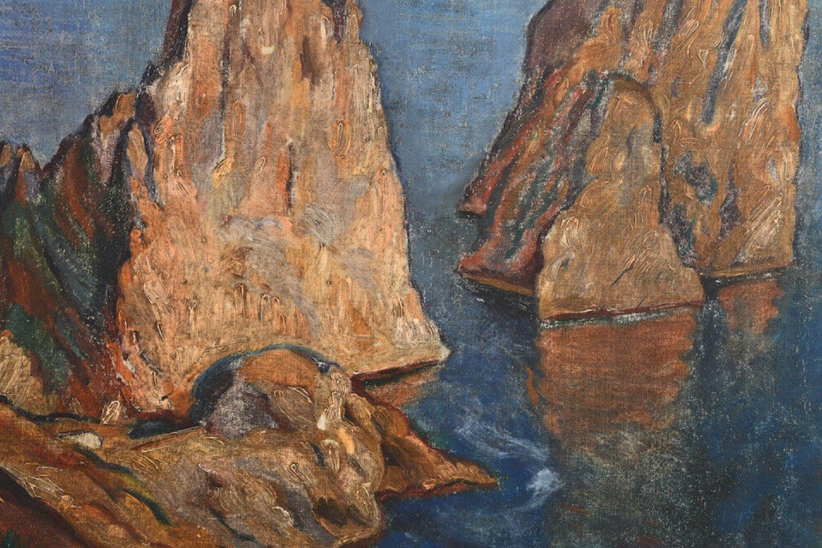 Large Painting - View Of Capri - 1926 - Italy - Oil On Canvas-photo-2