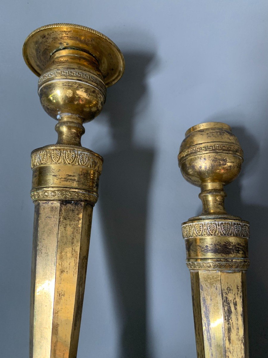 Pair Of Candlesticks In Gilt Bronze - Directoire Or Empire Period - Late 18th Century -photo-5