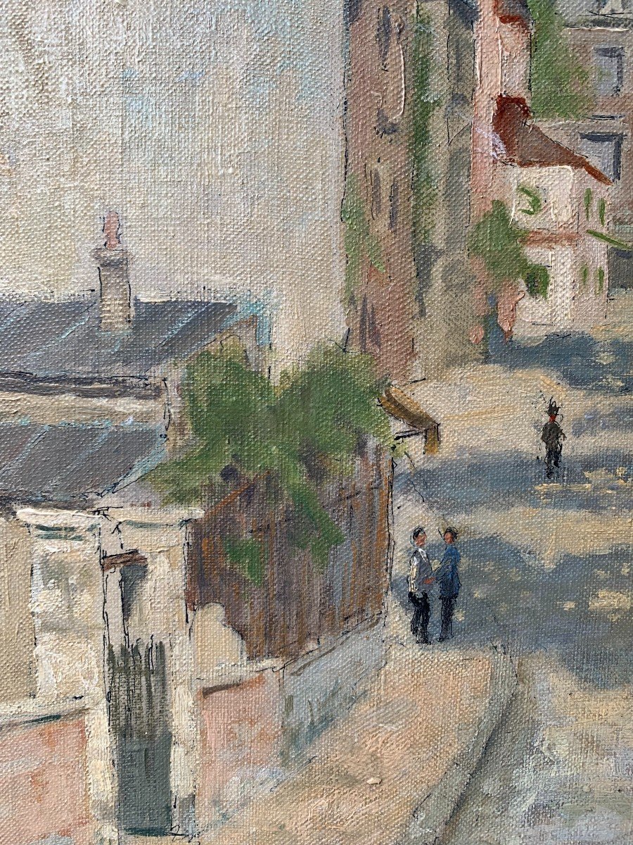 Lucien Barué (xix-xx) - Rue De l'Abreuvoir à Montmartre - Huile Sur Toile-photo-2