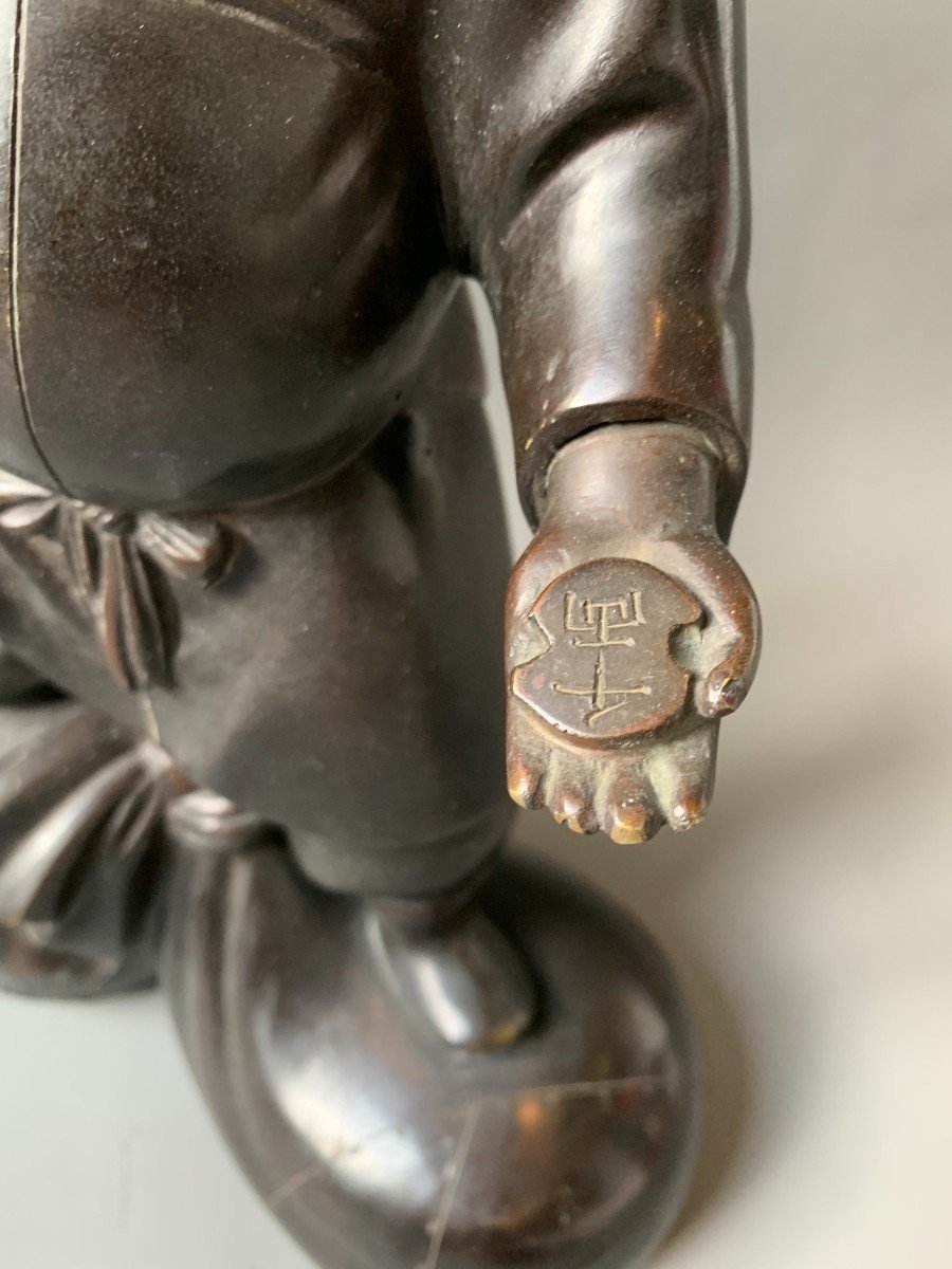 Bronze Japonais - Homme Au Marteau - Signé - Vers 1900 - Japon-photo-3