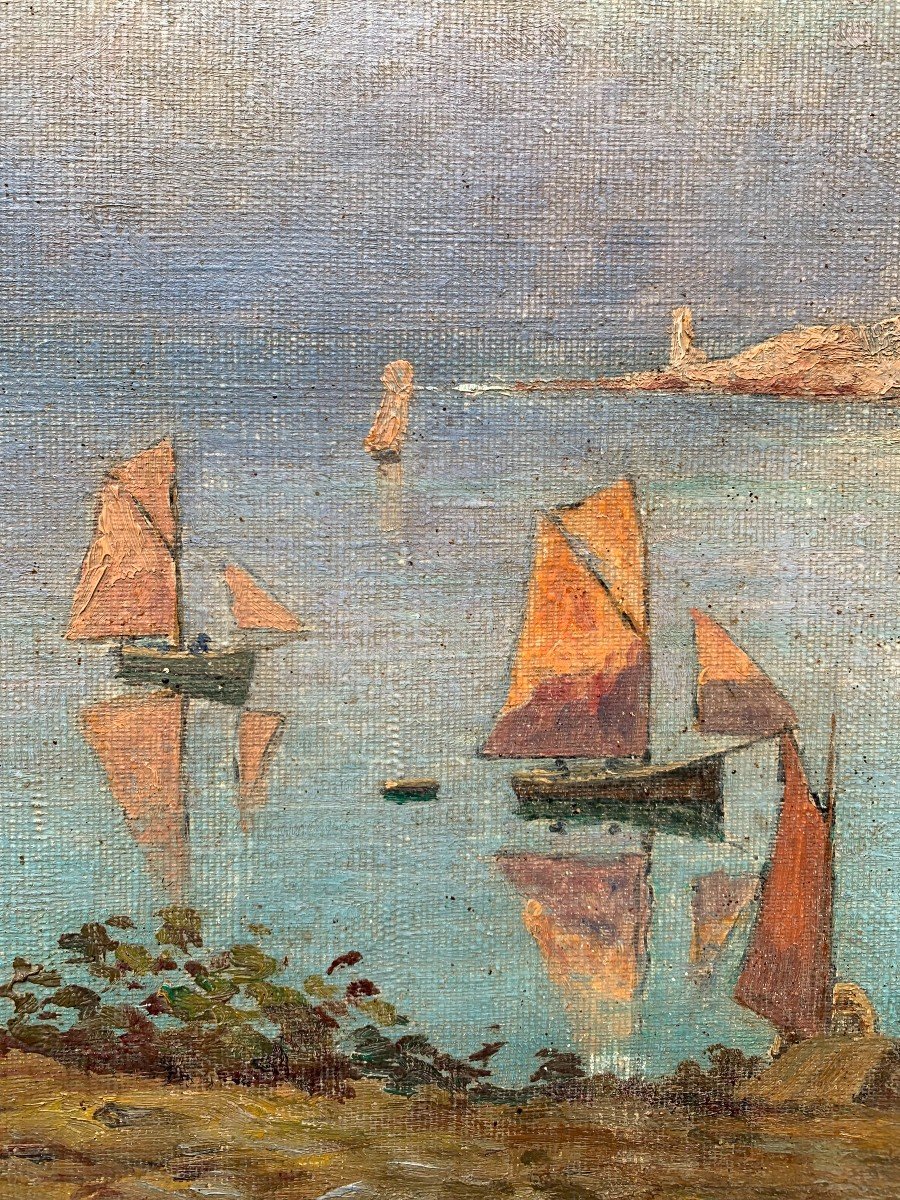 Huile Sur Toile - Bord De Mer En Bretagne - Signé Et Daté 1936-photo-4