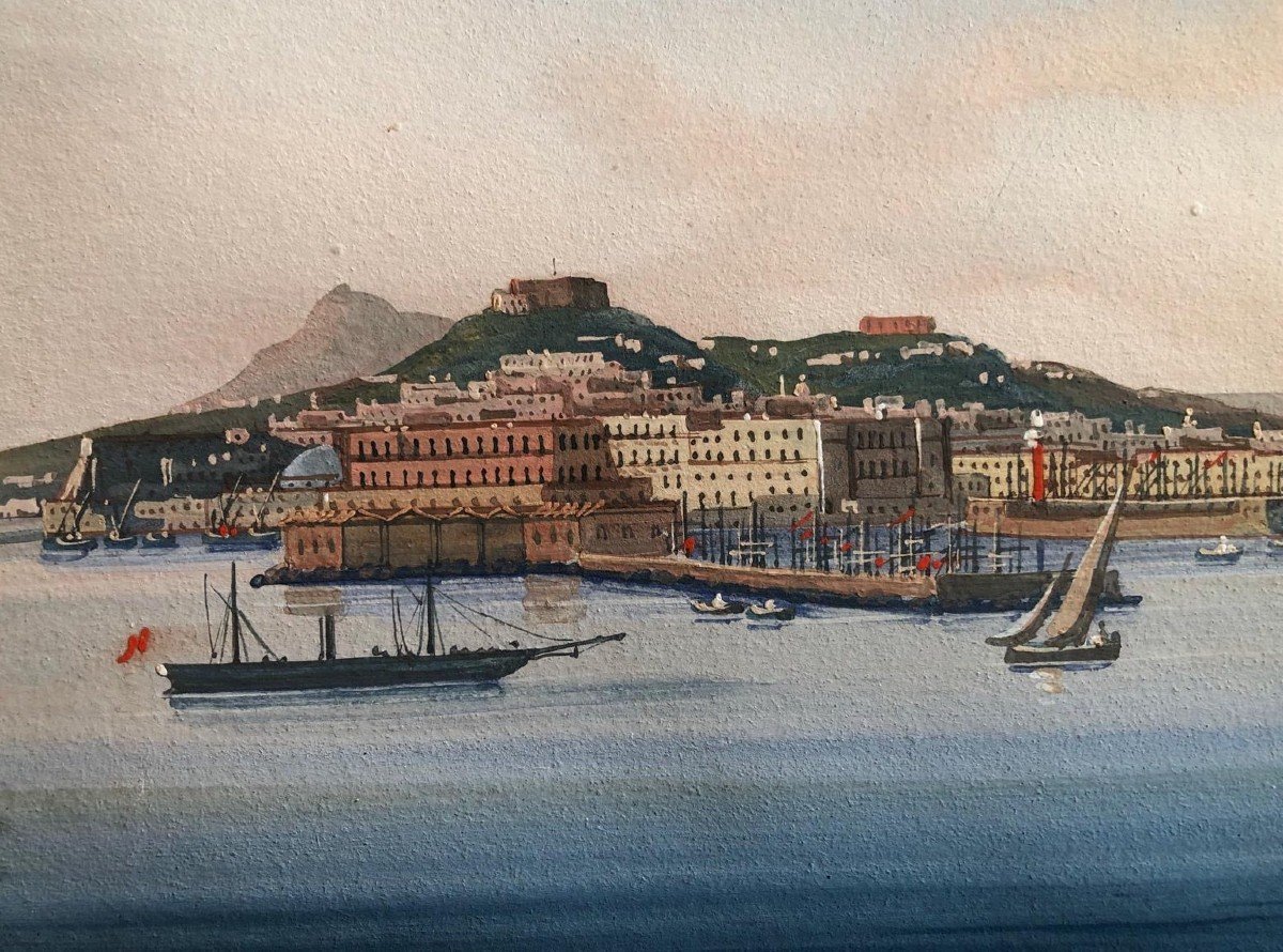 Gouache Napolitaine - Début XIXème - Vue Du Vésuve - Baie Naples-photo-4