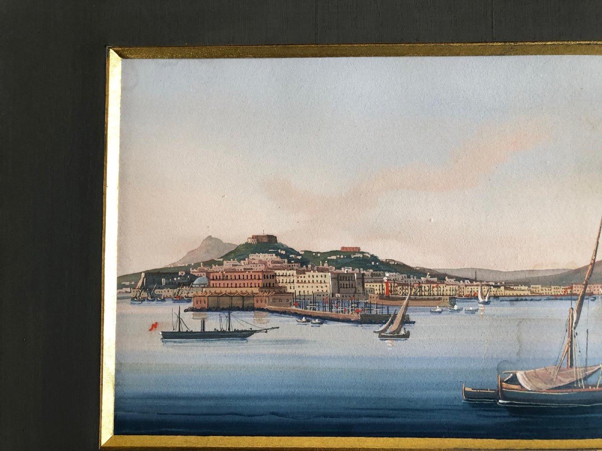 Gouache Napolitaine - Début XIXème - Vue Du Vésuve - Baie Naples-photo-3