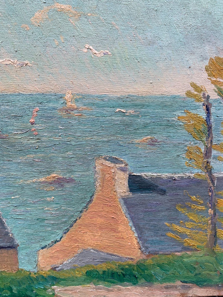 Charles Menneret (1876-1946) - Paysage Bord De Mer Bretagne - Huile Sur Panneau De Bois-photo-4