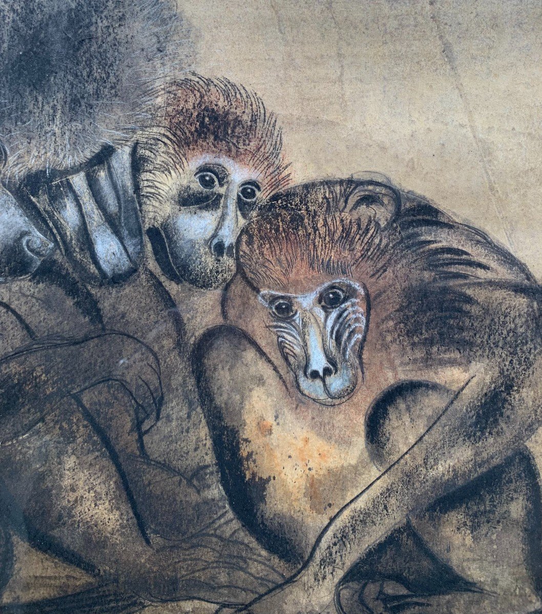 Camille Roche (1894-1948) - The Monkeys - Pastel And Charcoal -photo-4