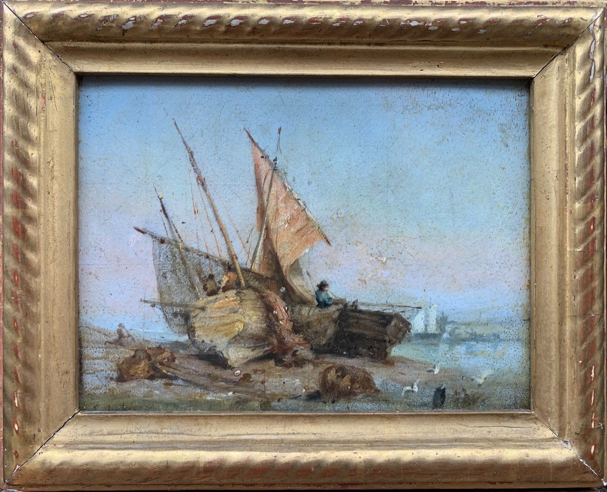 Eugène Isabey (1804-1886) - Jeune Pêcheur Sur Un Bateau - Huile Sur Bois-photo-2