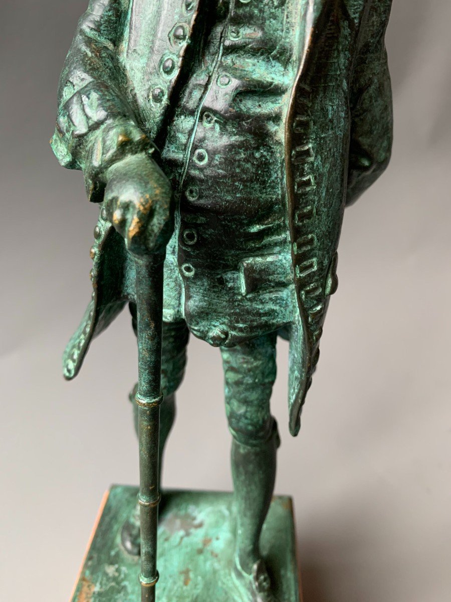 Bronze à Patine Verte - XXème - Gentilhomme Du XVIIIème Siècle -photo-4