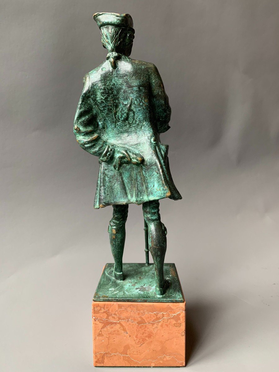 Bronze à Patine Verte - XXème - Gentilhomme Du XVIIIème Siècle -photo-1