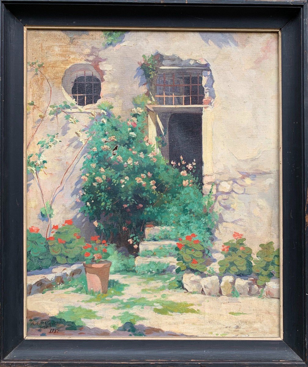 Oil On Canvas - Signed And Dated 1937 - The House Of Geraniums-photo-2