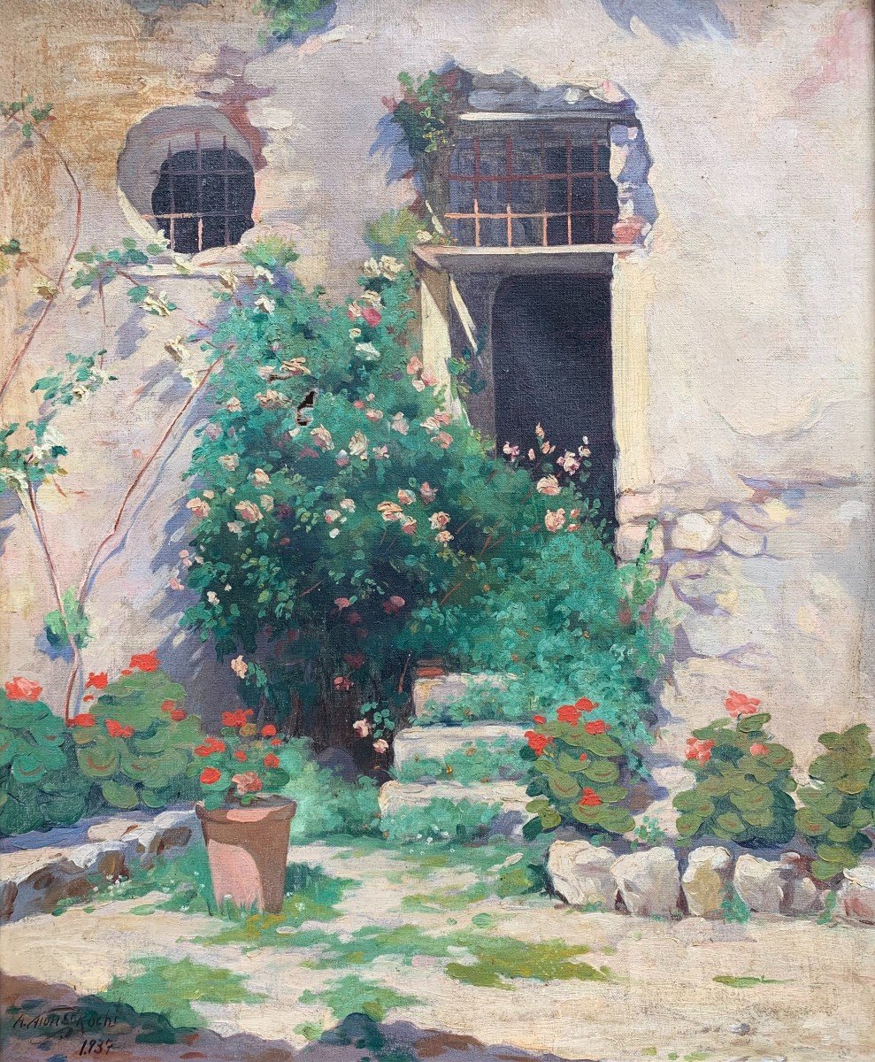 Oil On Canvas - Signed And Dated 1937 - The House Of Geraniums