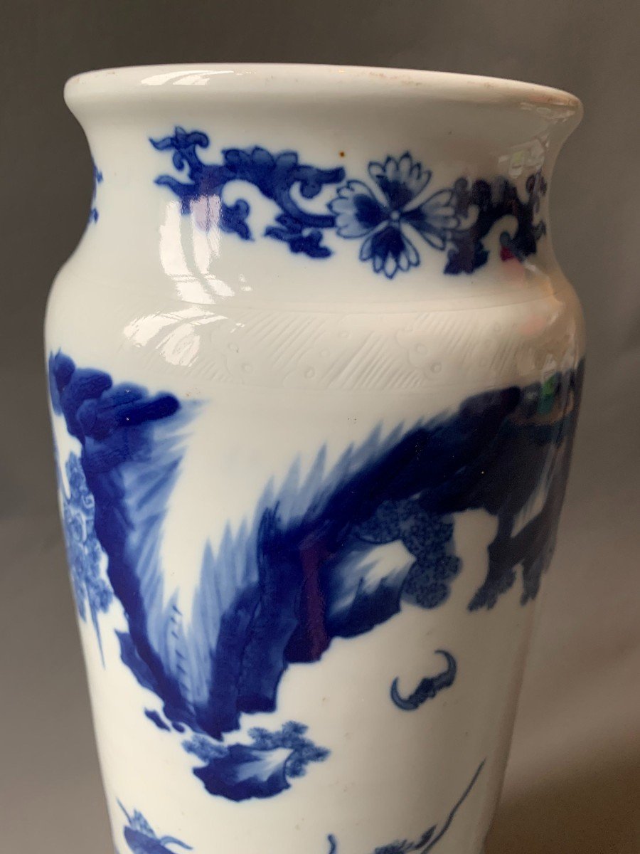 Grand Vase Chinois En Porcelaine Blanc Bleu - XIXème XXème -photo-1