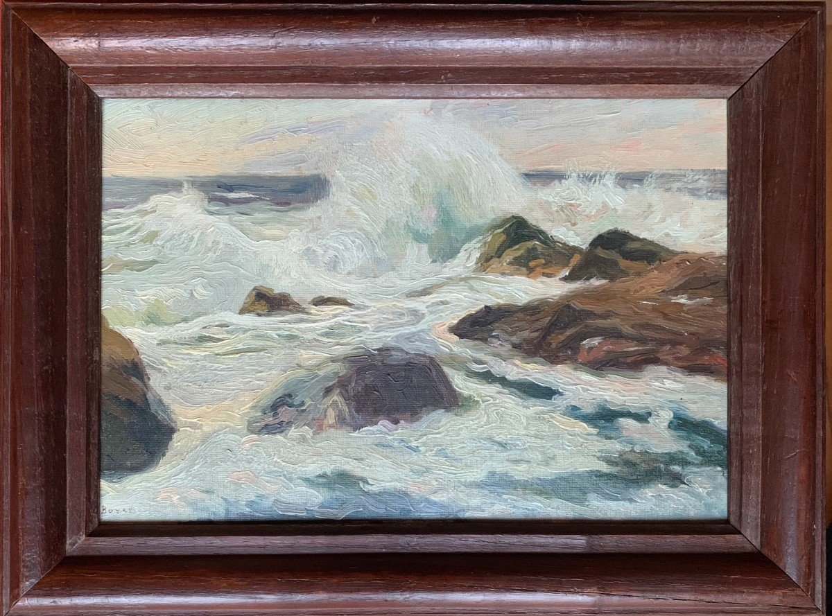 Pierre Boyer (1865-1933) - Huile Sur Toile - Mer Agitée En Bretagne -photo-2