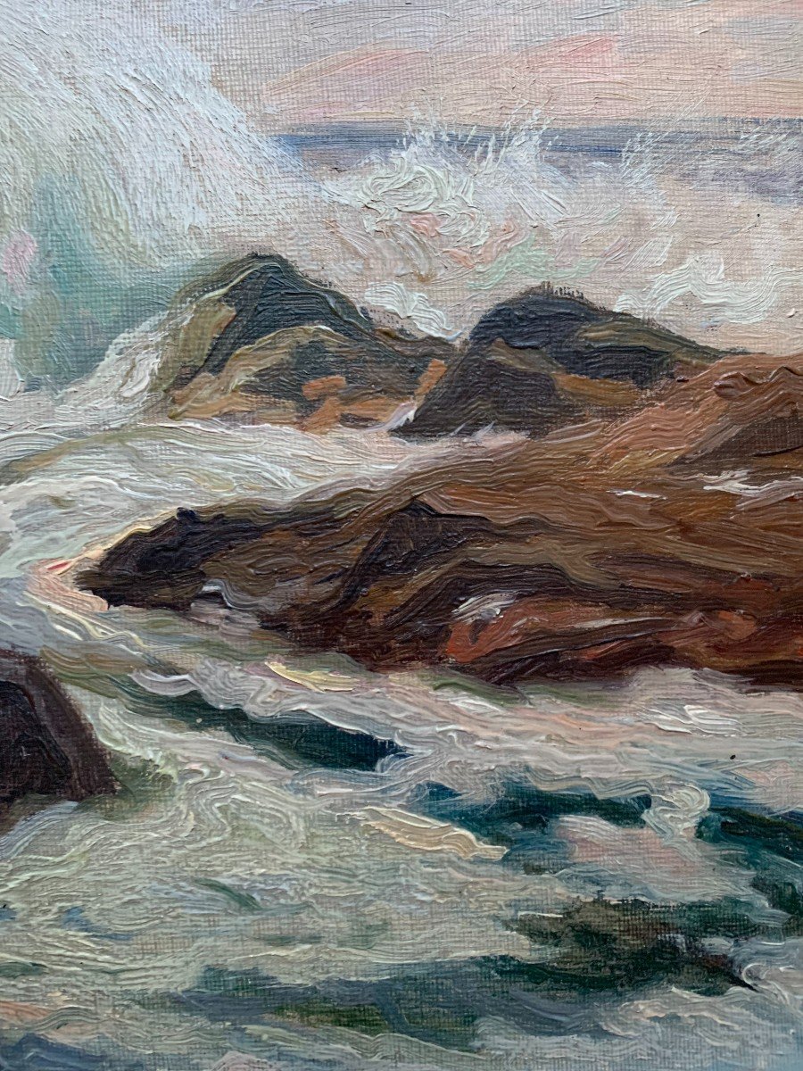 Pierre Boyer (1865-1933) - Huile Sur Toile - Mer Agitée En Bretagne -photo-4