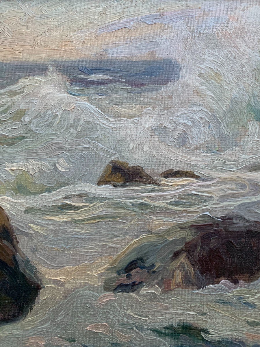 Pierre Boyer (1865-1933) - Huile Sur Toile - Mer Agitée En Bretagne -photo-2