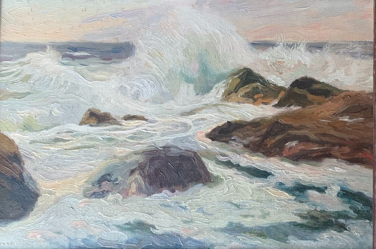 Pierre Boyer (1865-1933) - Huile Sur Toile - Mer Agitée En Bretagne 