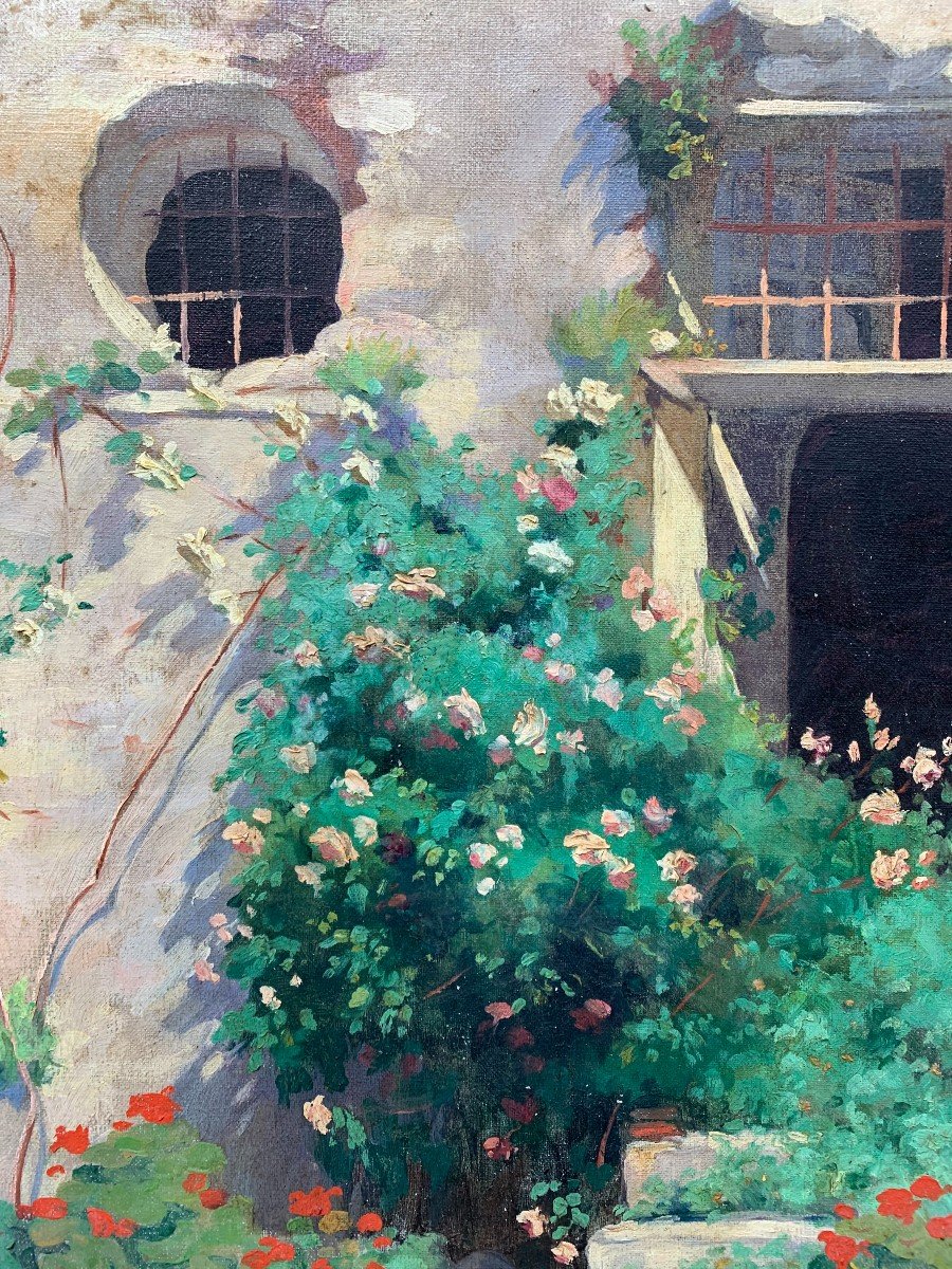 Oil On Canvas - Signed And Dated 1937 - The House Of Geraniums-photo-2