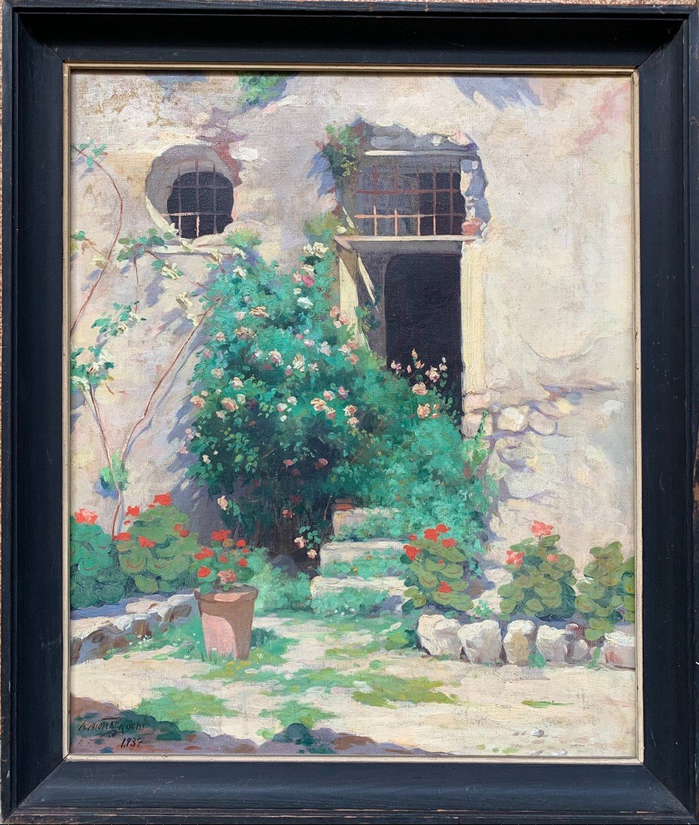 Oil On Canvas - Signed And Dated 1937 - The House Of Geraniums