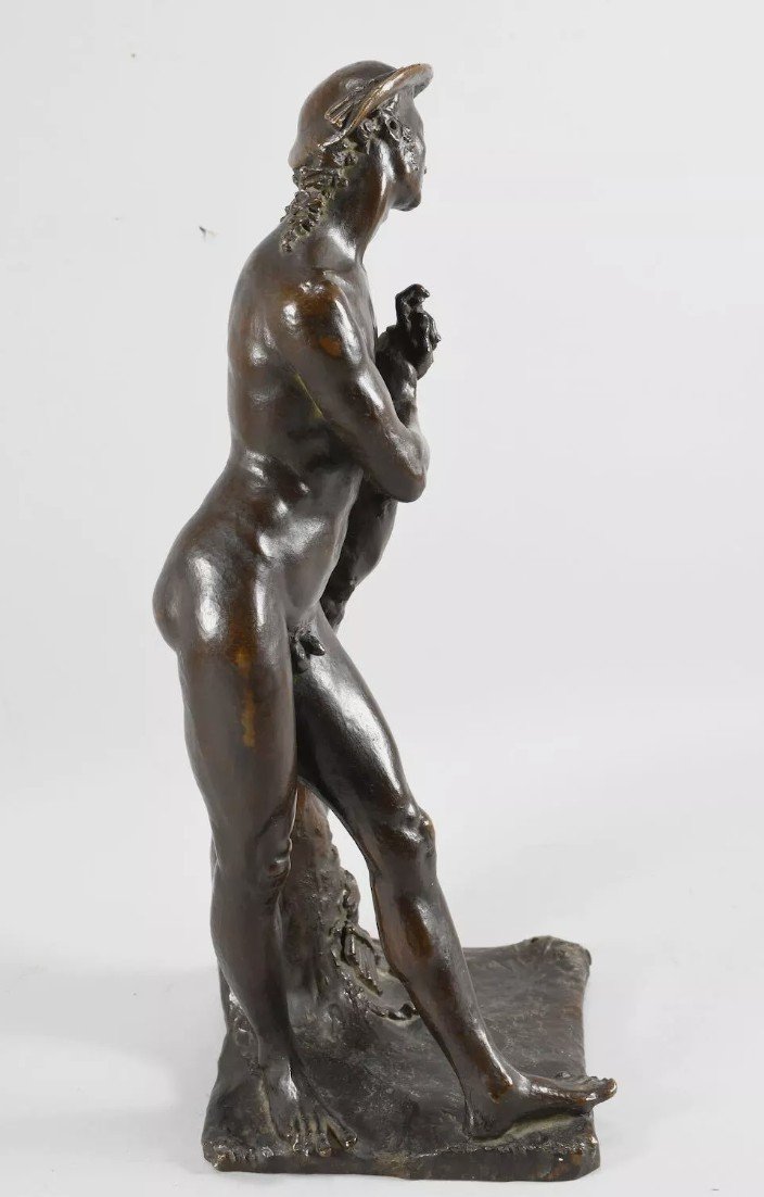 Paul Scheurich (1883-1945) - Homme Nu Au Bâton - Epreuve En Bronze Patine Brune-photo-3