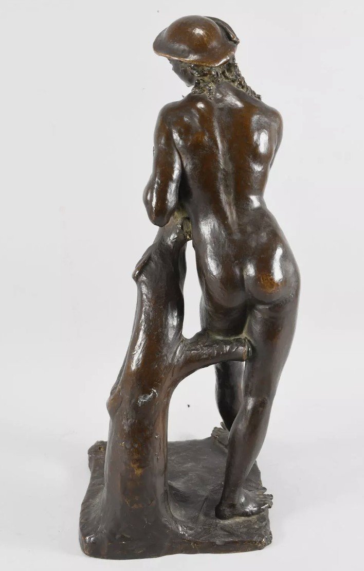 Paul Scheurich (1883-1945) - Homme Nu Au Bâton - Epreuve En Bronze Patine Brune-photo-4