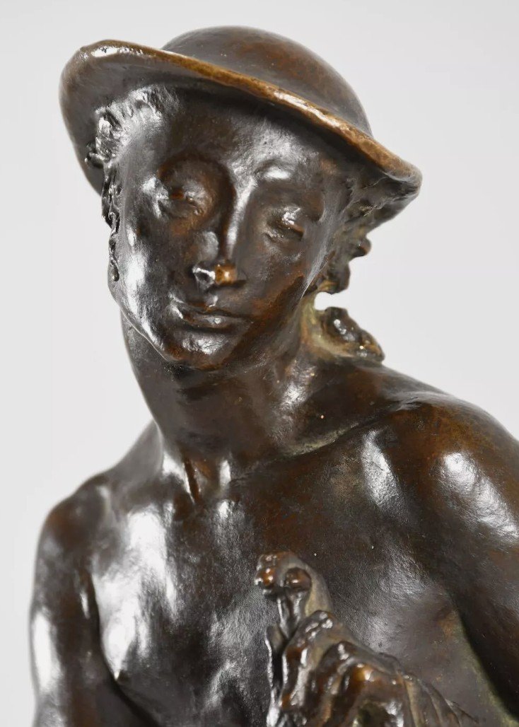 Paul Scheurich (1883-1945) - Homme Nu Au Bâton - Epreuve En Bronze Patine Brune-photo-1