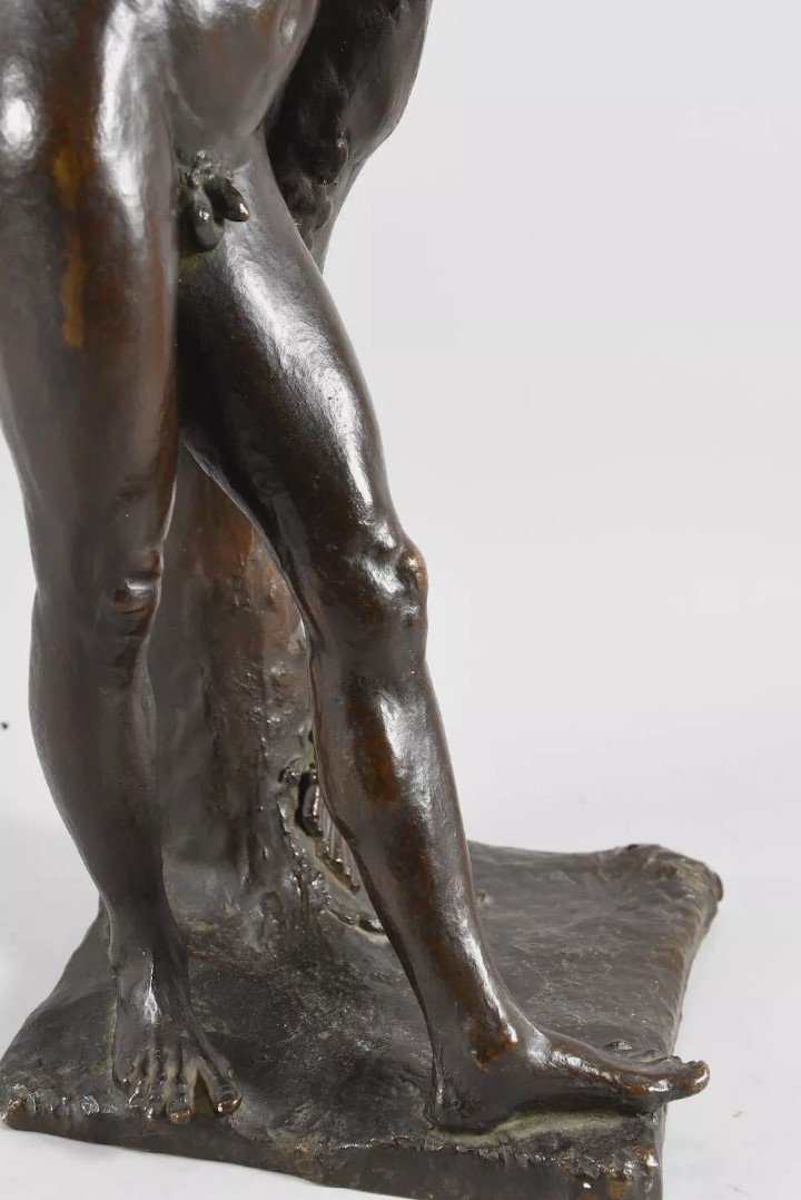 Paul Scheurich (1883-1945) - Homme Nu Au Bâton - Epreuve En Bronze Patine Brune-photo-2