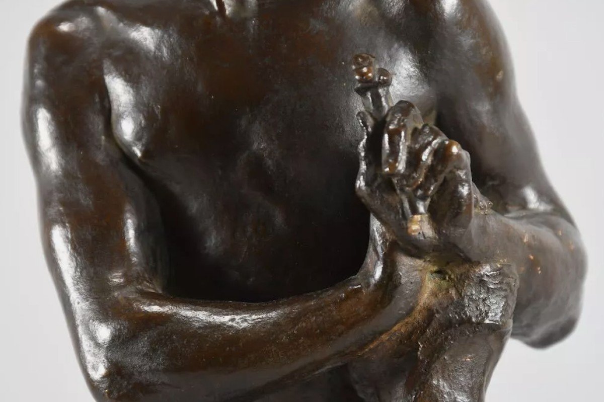 Paul Scheurich (1883-1945) - Homme Nu Au Bâton - Epreuve En Bronze Patine Brune-photo-4