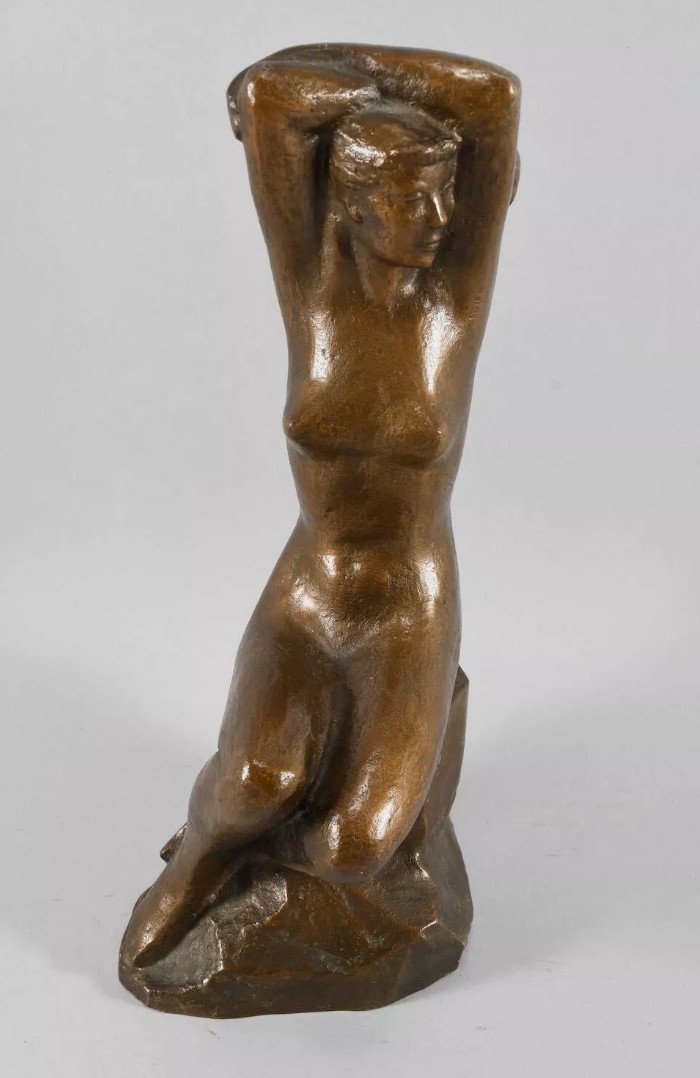 Bronze Sculpture - Naked Woman - Brown Patina - 20th Century -photo-2